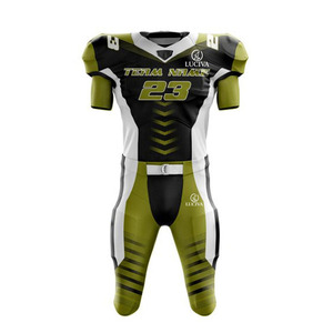 Uniforme de football américain personnalisé sublimé pour hommes, ensemble maillot et pantalon noir, vert et blanc - Product Image 5