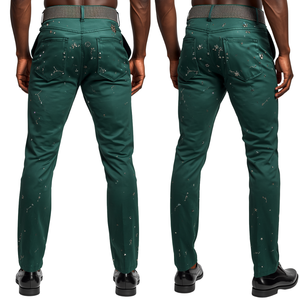 Pantalon Premium pour Homme avec Strass Superposés, Motif Cristal Galaxie Émeraude, Style Streetwear Contemporain - Product Image 2