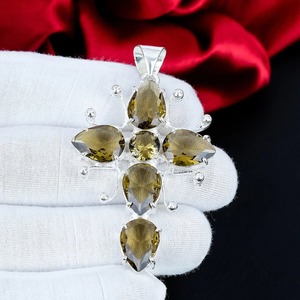 Collier pendentif croix en topaze fumée, grande pierre précieuse, style bohème, fait main, bijoux en argent sterling 925, sertissage brun, cadeau de Noël - Product Image 3