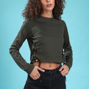 T-shirt en tricot à manches longues et col rond pour femme, couleur olive, coupe ajustée, décontracté, respirant, couleur unie, toutes saisons - Product Image 5