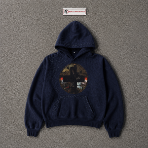 <b>Navy</b> Oversized Hooded Sweatshirt <b>Men's</b> Casual 100% Cotton <b>Fleece</b> Graphic Print Front Pocket Urban Streetwear Style Hoodies - Product Image 5