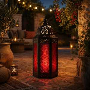 Farol Marroquí Hecho a Mano, Hierro Forjado con Vidrio de Color, Decoración Boho para el Hogar, Portavelas Duradero, Luz Cálida, Adorno Interior - Product Image 5