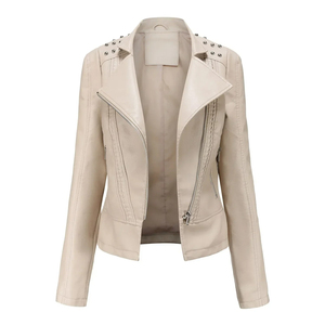 Chaqueta de Cuero Genuino para Mujer, de Alta Calidad, Estilo Casual, Urbana, con Cierre Frontal, Diseño de Motociclista, Venta al Por Mayor - Product Image 3