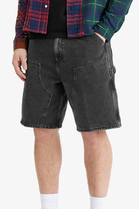 Mens Black Cargo Shorts <b>Mid</b> Waist Button Fly Solid Color Canvas Casual Bermuda Shorts with Pockets Breathable Woven Fabric - Product Image 4
