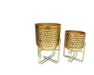 Juego de 2 Macetas de Metal Dorado Martillado con Soporte para Decoración de Hogar u Oficina, Macetero Interior Moderno, Elegante y con Estilo, Ideal para Plantas - Product Image 3