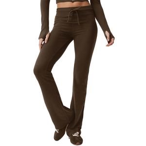 ชุดเซ็ตฮู้ดดี้ผ้าฝ้ายและกางเกงขายาวทรงบูทคัทสำหรับผู้หญิง ชุด 2 ชิ้น เนื้อผ้านุ่มสบาย สไตล์ลำลอง ชุดออกกำลังกาย ผ้าถักยืดหยุ่น รับผลิตตามแบบ OEM แบรนด์ส่วนตัว - Product Image 5