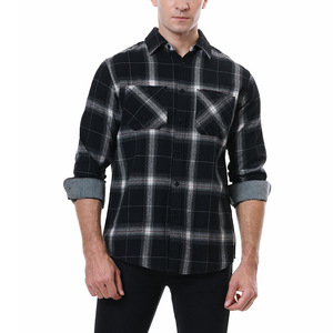Camisa de Franela Delgada a Cuadros Negros y Rojos de Tela Suave 100% Algodón, Camisas Casuales a Cuadros Personalizadas para Hombre, Camisas de Vestir - Product Image 2