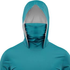 Wholesale Men's Teal Long Sleeve Hooded UV Protection Fishing Shirt Upf 50 Anti-Uv Solid Color Pullover T-Shirt - Product Image 3