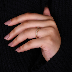 Chevron Diamond Wedding Band VShaped <b>Stacking</b> <b>Ring</b> Minimalist Curved Moissanite Diamond 14K Gold Moissanite Side Stones IGI <b>Ring</b> - Product Image 5