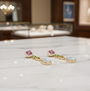 Boucles d'oreilles arc-en-ciel pour mariage, améthyste bleue, pierres précieuses vertes, jaunes et blanches, bijoux en argent 925, boucles d'oreilles pour soirée - Product Image 3