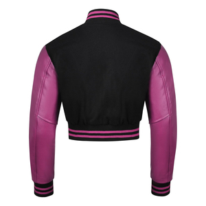 Wholesale Custom Design Knitted Embroidery <b>Ladies</b> Outwear Fashion <b>Cropped</b> Varsity <b>Jackets</b> for Women - Product Image 3