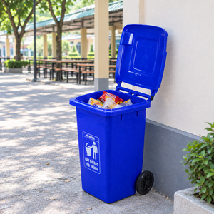100L Plastic Outdoor Waste Bin With Flip Lid Heavy Duty Rolling Dustbin Rectangular Trash <b>Container</b> for Commercial Use - Product Image 1