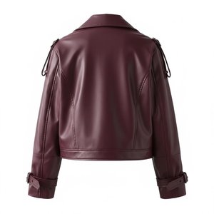 PU Leather <b>Jacket</b> Turn Down Collar Single Button Belt Detail Slim Fit <b>Short</b> Length Trendy Custom Leather <b>JACKETS</b> - Product Image 2