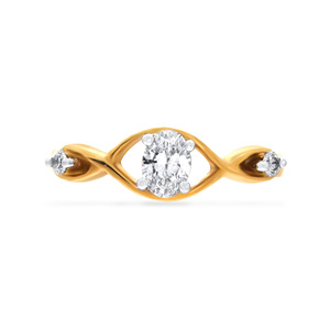 Anillo Solitario Swirl of Feminism de Oro Amarillo de 18K con Diamante Redondo Brillante para Mujer, Elegante Anillo de Tres Piedras - Product Image 3
