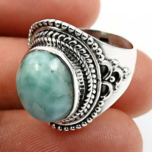 Amazing Larimar Gemstone <b>Ring</b> With Oval Cut Bezel <b>Set</b> Stone Made From 925 <b>Sterling</b> <b>Silver</b> Bohemian Style Wholesale Jewelry - Product Image 2