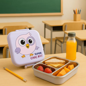 Lonchera cuadrada de plástico con diseño de pollito de dibujos animados para niños, lonchera de acero inoxidable, contenedor de almacenamiento de alimentos, caja de almacenamiento. - Product Image 2