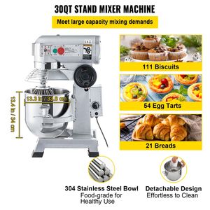 Impastatrice Commerciale in Acciaio Inox da 1100W 30Qt con 3 Velocità e Funzione Timer per Uso in Panetteria - Product Image 3