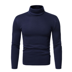 Men's Regular Fit Knitted Long Sleeve Solid Color Casual <b>Top</b> Navy Blue Front Logo Breathable <b>Thermal</b> Fabric - Product Image 1