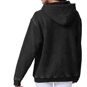 <b>Women's</b> Oversized Hooded <b>Sweatshirt</b> Solid <b>Black</b> Long Sleeve Knitted Cotton Pullover With Pockets Breathable Wholesale Apparels - Product Image 3