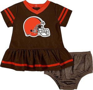 Robe en jersey pour bébé fille Cleveland Browns avec bloomers, tenue de sport à thème football en maille marron - Product Image 1