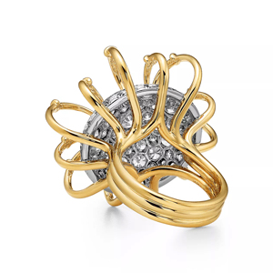 Luxury Yellow <b>Gold</b> <b>Cocktail</b> <b>Ring</b> With Round Brilliant Cut Diamond Flower Design For Women Party Jewelry - Product Image 3
