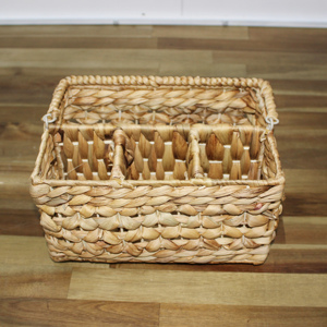 Eco-Friendly Water Hyacinth <b>Rectangular</b> <b>Storage</b> Caddy 3 Compartments Handles Home Decor - Product Image 3