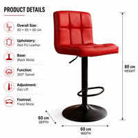 Ensemble de 2 tabourets de bar modernes de luxe en cuir, réglables en hauteur, pivotants, avec accoudoirs, repose-pieds et base en acier inoxydable, pour bar à domicile, salle à manger, salon