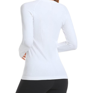 Camiseta de Yoga de Manga Larga Blanca para Mujer, Cuello Redondo, Color Sólido, Transpirable, Ropa Deportiva, Corte Regular, Manga Completa - Product Image 2