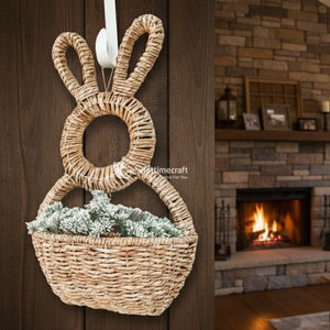 Bunny Shape Water Hyacinth Hand Woven <b>Wall</b> <b>Basket</b> with Handle Single Tier Eco-Friendly Storage for Home and Easter Decor - Product Image 4