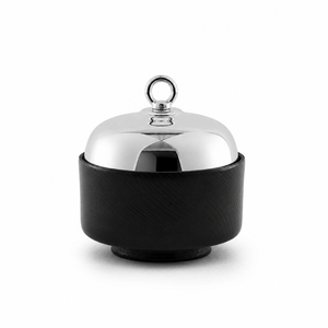 Marmite de service isotherme en acier inoxydable avec couvercle argenté poli miroir et style bois noir mat - Product Image 1