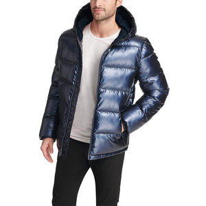Veste matelassée à capuche pour homme, en polyester, rembourrée, imperméable, coupe-vent, fermeture éclair, manteau d'hiver décontracté, couleur unie - Product Image 1