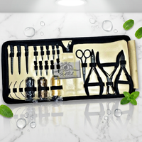 Kit d'outils professionnels pour extensions de cheveux en acier inoxydable noir tout-en-un avec micro-anneaux, perles, ouvre/ferme-anneaux, aiguille, ciseaux, pinces