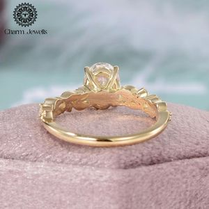 เครื่องประดับเพชรโมอิสเจียระไนทรงรีสำหรับผู้หญิงแหวนหมั้นชุบทอง18K ดีไซน์รูปวงรีของพืชโรแมนติก - Product Image 3