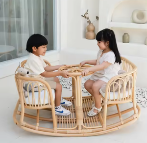 Natural Rattan Baby Relax <b>Chair</b> Double Seat Rocking Bench for Children <b>Kids</b> <b>Recliner</b> Wicker <b>Chairs</b> for <b>Kid</b> Room Nursery - Product Image 2