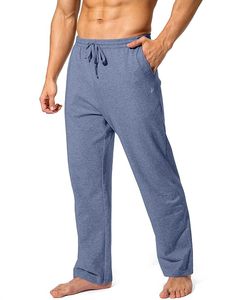 Pantalon de survêtement bleu uni pour homme avec cordon de serrage, taille élastique, décontracté, avec poches latérales, en tissu tricoté respirant, idéal pour l'automne - Product Image 2