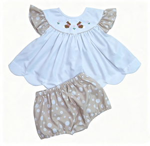 Robe pour filles en coton respirant avec nœuds français faits à la main, col chemise, tenue printemps-été pour filles - Product Image 4