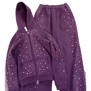 Orange Glitter Print Hooded Tracksuit Set Casual Regular Fit Full Length Sweatpants Side Pockets Winter Wear 100% Cotton - Product Image 5