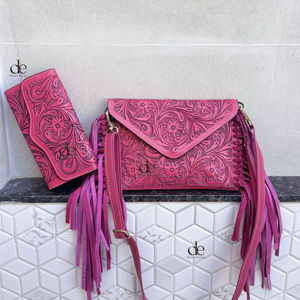 Combo de bolso de mano con flecos y embrague Herramientas de tallado hechas a mano Bolso de Honda de alta calidad Bolsos y billetera con estilo occidental - Product Image 1