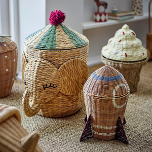 Handmade Water Hyacinth Elephant Shape Storage <b>Basket</b> With Lid Wicker Toy Organizer Kids Nursery Decor Animal Design Gift - Product Image 3