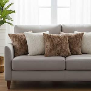 LuxeFur Ensemble de 5 taies d'oreiller en lin floral marron et beige neutre, housses confortables et élégantes pour canapés et lits de salon - Product Image 3