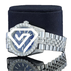 Montre de luxe pour homme avec cadran bleu 41 mm, diamants Moissanite, deux tons d'or, affichage de la date - Product Image 2