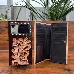 2025 fabricant à la mode Premium Design Floral usiné peau de vache en cuir véritable luxe carte porte-monnaie Long portefeuille pour hommes - Product Image 6