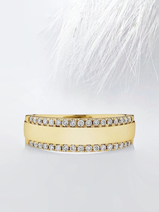 แหวนวงกว้างประดับเพชรสีเหลืองทองสองแถวสำหรับปลูกในห้องปฏิบัติการ - Product Image 4