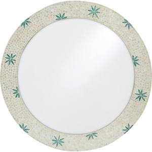 Miroir mural décoratif en mosaïque de coquillages nacrés, fait main, rond, avec motif floral bleu pour salon - Product Image 1