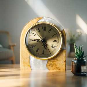 Handmade Wood Amber Resin Desk <b>Clock</b> Elegant Living Room Office Decor - Product Image 3