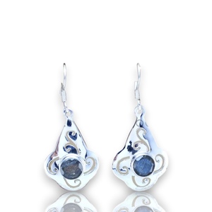 Pendientes de Plata de Ley 925 con Labradorita Natural, Corte Redondo, Estilo Boho, Engaste de Bisel, Forma Redonda, Corte Vintage, para Mujer - Product Image 1