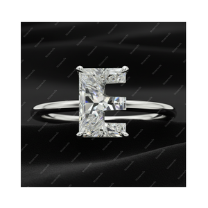 GIA IGI Certified DEF VVS VS Lab Grown Diamond <b>Initial</b> Alphabet Letter E Fine Gold 925 Sterling Silver Solitaire <b>Ring</b> Gift Him - Product Image 1