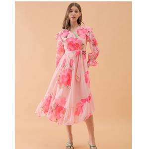 Vestido Maxi Rosa Claro con Estampado Floral, Vestido de Invitada de Boda para Mujer, para Fiestas y Ocasiones Formales a Precio Accesible - Product Image 1