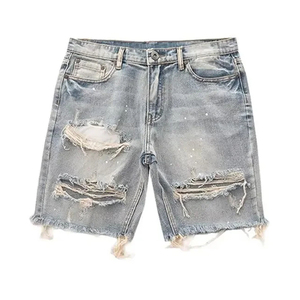 Pantalones Cortos de Mezclilla para Hombre, Estilo Desgastado, Cintura Media, Pierna Recta, Rotos en la Rodilla, Transpirables, de Secado Rápido, Casuales de Verano - Product Image 3