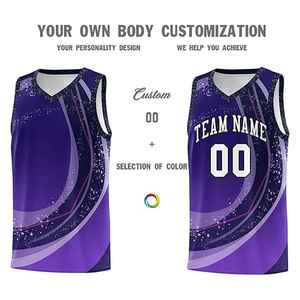 Camiseta de Baloncesto Personalizada Morada, Cuello en V, Sin Mangas, Nombre del Equipo Sublimado, 00, Uniforme de Malla Transpirable para Adultos Unisex - Product Image 5